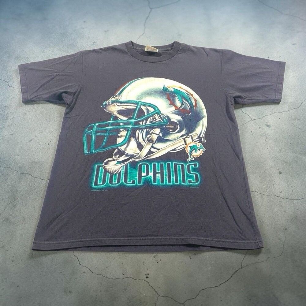 Vintage 2001 Miami Dolphins T Shirt Mens MEDIUM Football Helmet NFL Blue Y2K